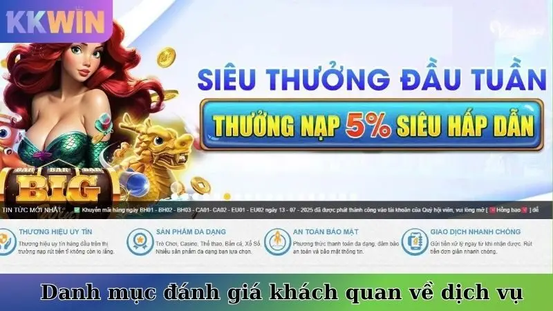 Danh mục đánh giá khách quan về dịch vụ